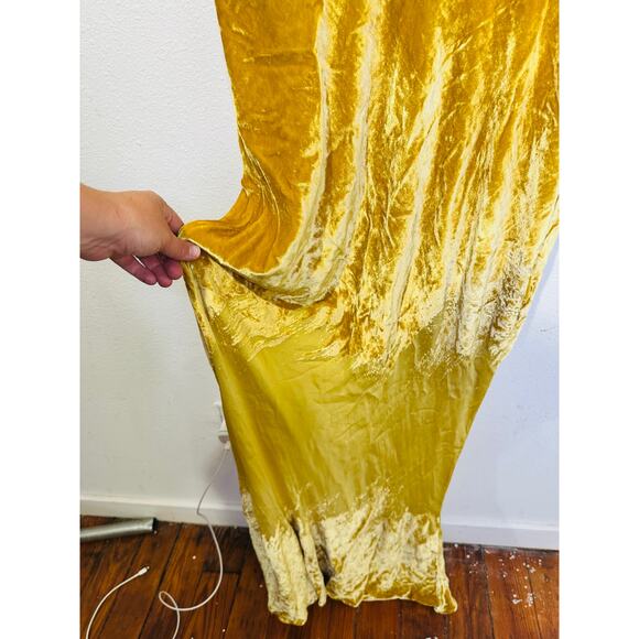 SALONI Gold Velvet High Neck Cinched Waist Cap Sleeves Fabienne Gown size US 8 - Picture 16 of 16